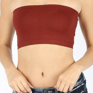 Sexy Tube Top Strapless Bandeau Crop Top - Dark Rust Bandeau